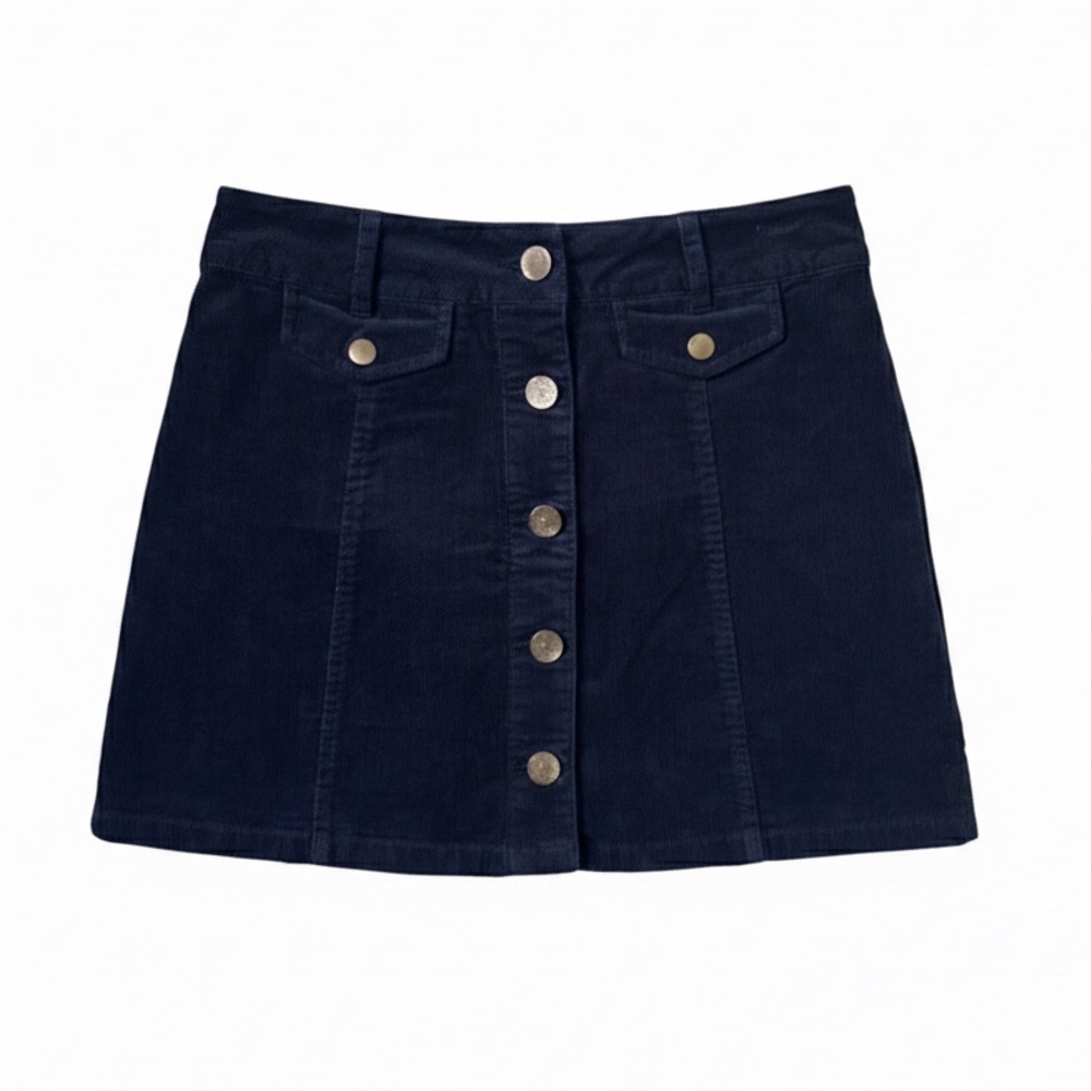 Forever 21 Dark Blue corduroy Button-Up retro Mini Skirt size preppy S